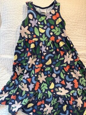 Hanna Andersson Navy Floral Sleeveless Tiered Dress, 6/7
